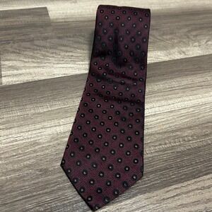 Hill Archer Men's 100% Silk Necktie Burgundy Black Medallion Pattern Hand Made